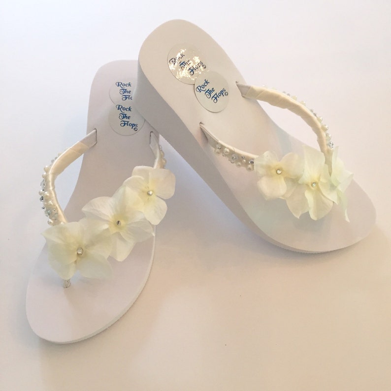 Wedged Wedding Flip Flops. Bridal Shoes. Cream/Ivory Wedding Shoes. White Sandals. Bride Platform Shoes. Destination Wedding Shoes. image 4