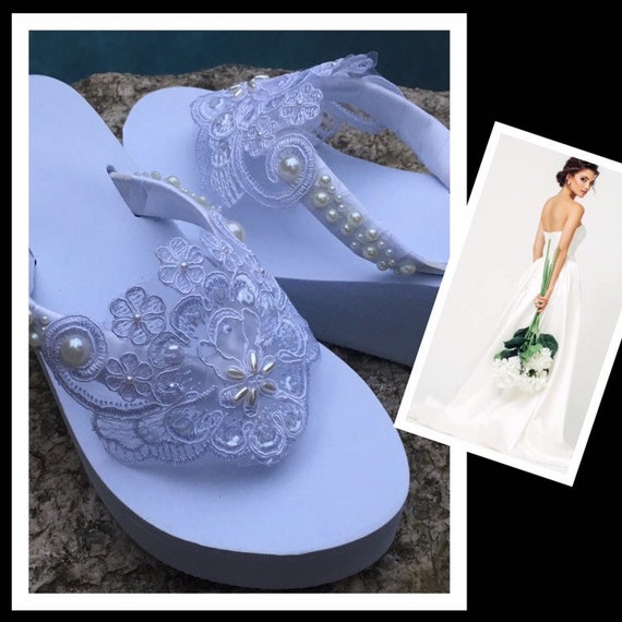 Bridal Flip Flops and Wedges .Lace Wedding Flip | Etsy