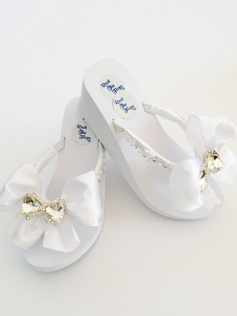 Bridal Flip Flops 3 Wedges White Wedding Flip Etsy