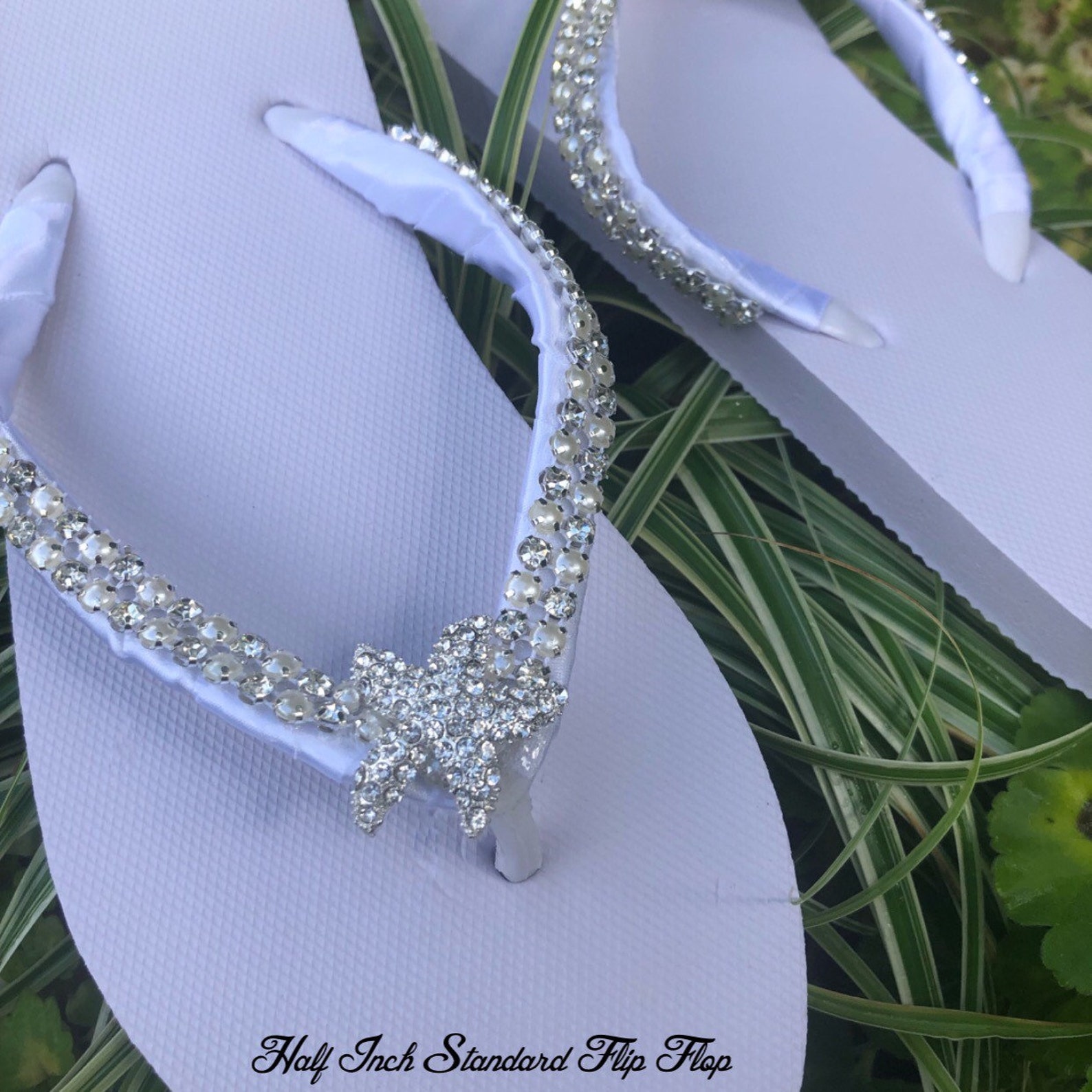 Sparkly Rhinestone Starfish Bridal Flip Flops. White Pearl - Etsy