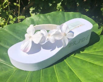 Floral Bridal Flip Flops. Crystal Wedding Flip Flops .Wedges. Rhinestone Pearl Bridal Shoes. Bridesmaid Shoes. Bling Sandals. Wedding Shoes