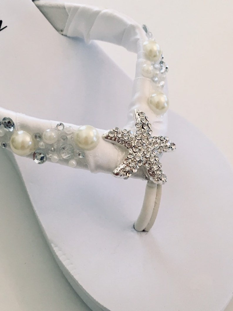 Pearl Rhinestone Bridal Flip Flops. Starfish Bling Wedding - Etsy
