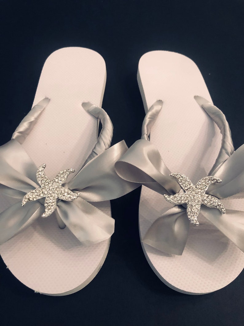 Rhinestone Bridal Flip Flops with Bow. Wedding Flip Flops. Bridal Starfish Wedges.Bridesmaid shoes.Bride Beach Destination Flip Flops. image 8