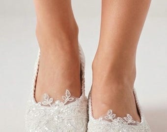 Ivory Lace Ballet Flats| Bridal Shoes| Comfortable and Foldable| Wedding Slippers| Elegant Getting Ready