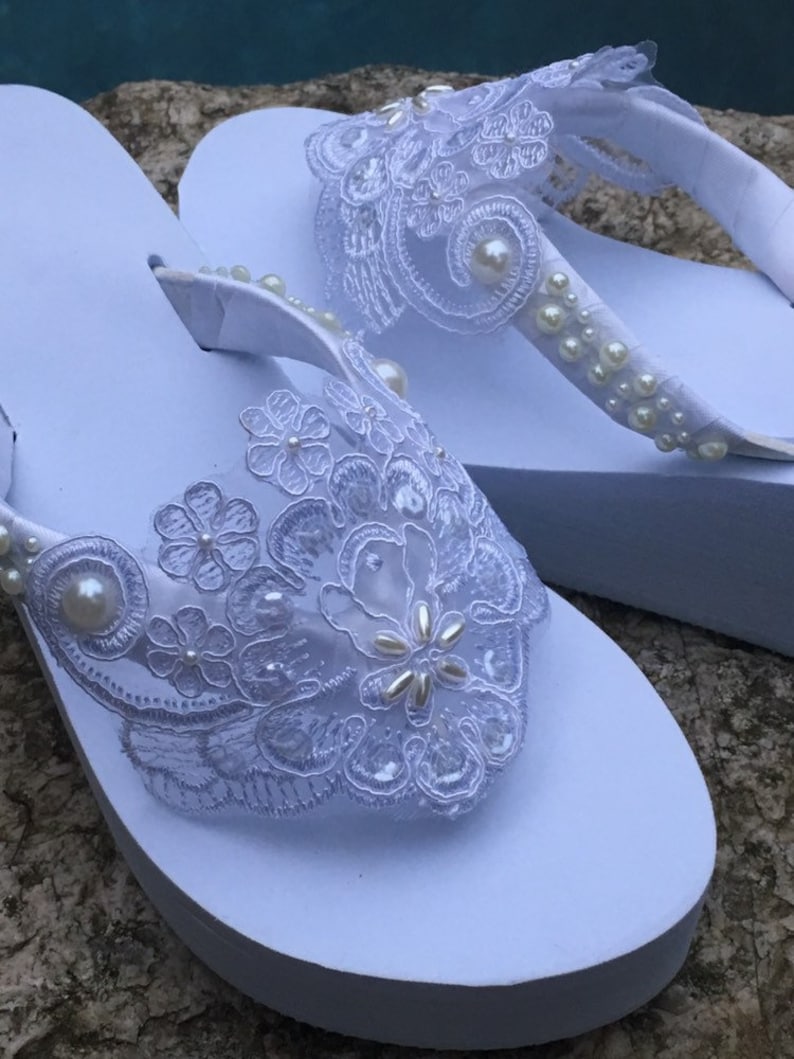 Lace Pearl Bridal Flip Flops.bling Wedding Flip Flops.white - Etsy