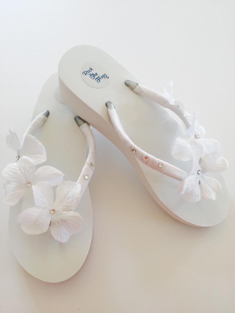WHITE Bridal Flip Flops. Flower Wedding Flip Flops.wedged Flip | Etsy