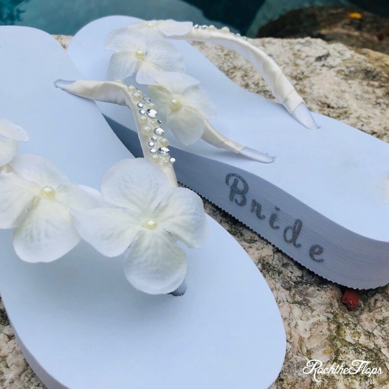 Pearl Rhinestone Flip Flop/wedges . Flower Wedding Flip Flops. Etsy
