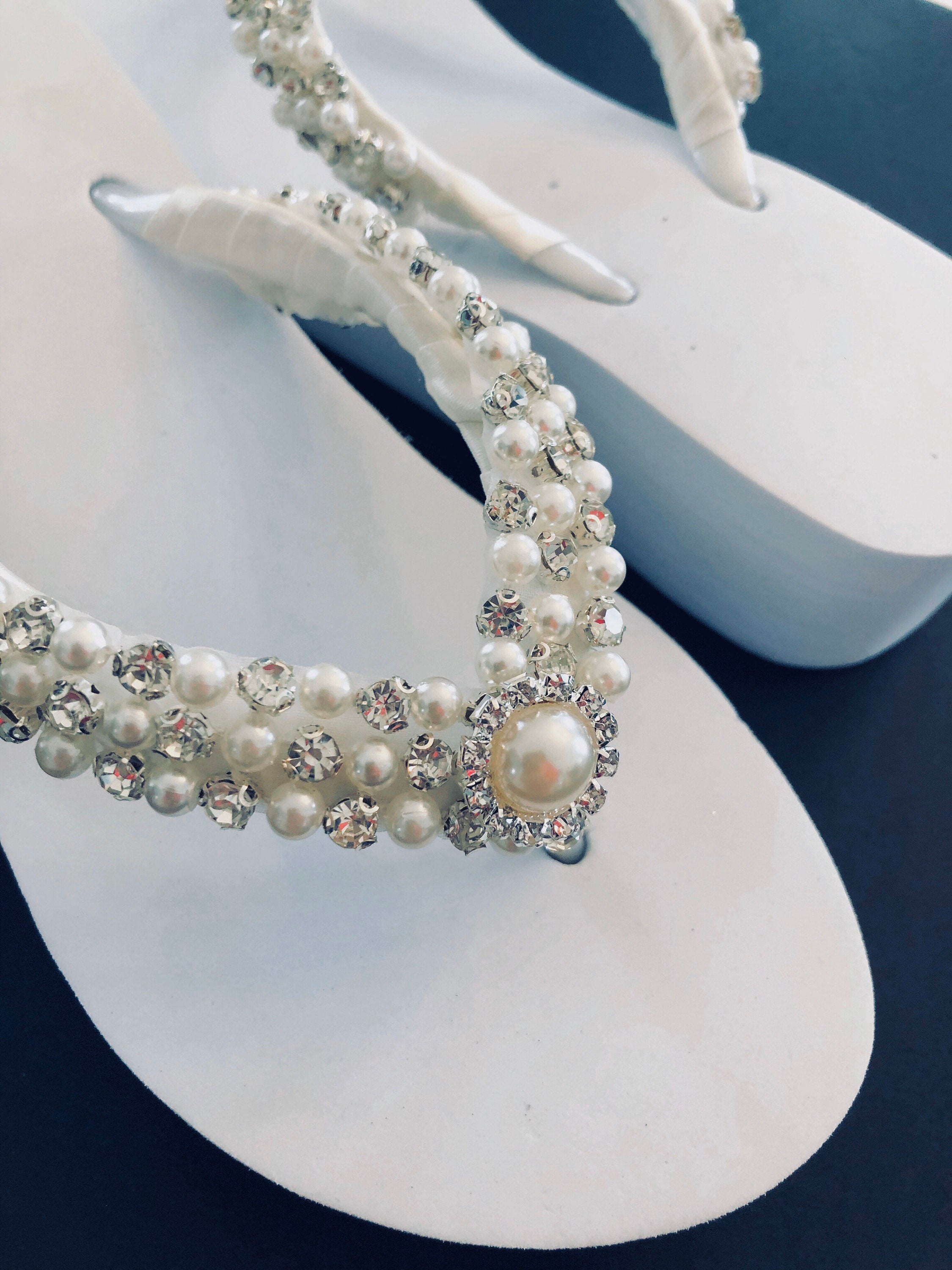 Rhinestone Pearl Bridal Flip Flops. Wedding Flip Flops. Bling