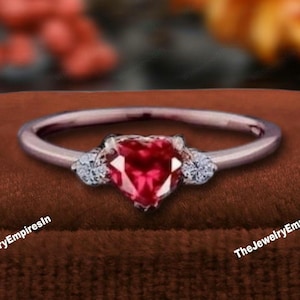 Ruby heart solitaire 14K Solid Rose Gold ring red gemstone promise ring Lab ruby love hope heart sign Daily gold ring Anniversary gift