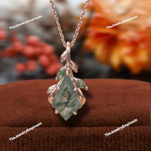 Kite cut Moss agate Pendant Necklace Rose gold pendant Necklace for Women marquise cut moss agate Necklace Bridal Jewelry promise gift women