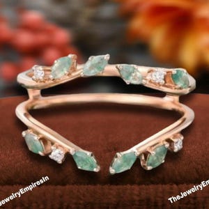 Double curved moss agate wedding Band rose gold enhancer ring vintage marquise diamond matching Bridal wedding Promise ring Anniversary gift
