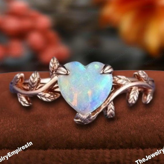 Unique Heart Shaped Opal Engagement Ring Rose Gold Moissanite