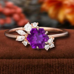 Hexagon Cut Natural Purple Amethyst Ring, Engagement/wedding/anniversary Ring, 925 Sterling Silver Ring,Promise And Statement Ring For Women