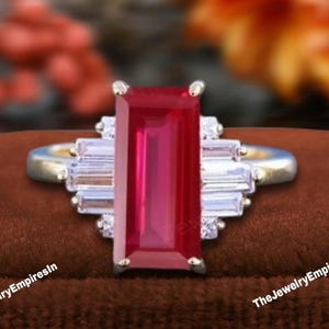 Antique Ruby and Moissanite Engagement Ring 925 Sterling Silver, Elegant Art Deco Ring Anniversary Gift Unique Minimalist Engagement