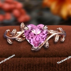 Unique Heart Shaped pink Sapphire Engagement Ring 18K Solid Gold Engagement Sapphire Jewelry Birthstone Gift For Love Promise Girl Ring