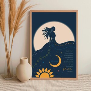 Illustration "Shine" | A4 digitaler download | magisch * Mond * spirituell * witchy * Poster * wall art  * healing journey