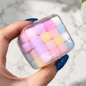 Pastel Jelly Cube Squishy, Handmade Sensory Fidget Toy, Non Rebound Stress Relief Squeeze Toy, Cute ASMR Desk Fidget Gift