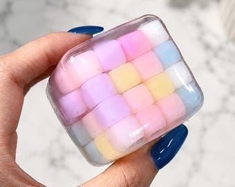 Pastel Jelly Cube Squishy, Handmade Sensory Fidget Toy, Non Rebound Stress Relief Squeeze Toy, Cute ASMR Desk Fidget Gift