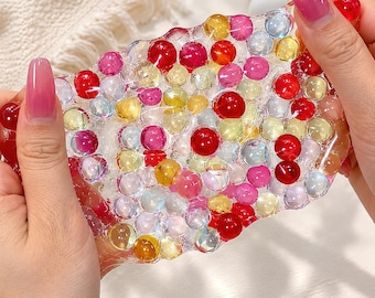 Boules de soulagement du stress sous vide avec perles arc-en-ciel faites main pour soulager le stress, jouets doux, jouet sensoriel de perles de bonbon colorées, boules de gel anti-stress