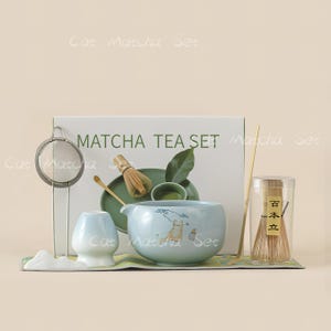 Hand-painted Cat Matcha Bowl Set  Whisk and Chasen Holder Matcha Gift Set Gift Ideas，Gift For Friend Birthday Gift For Her, Gift for Her