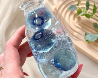 Handmade Blueberry Milk Bottle Vacuum Stressball, Stress Relief Squishy, Desk Fidget Gift, ASMR Squeeze Toy