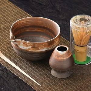 手作り抹茶碗セット：竹製茶筅、茶筅立て、初心者向けギフト