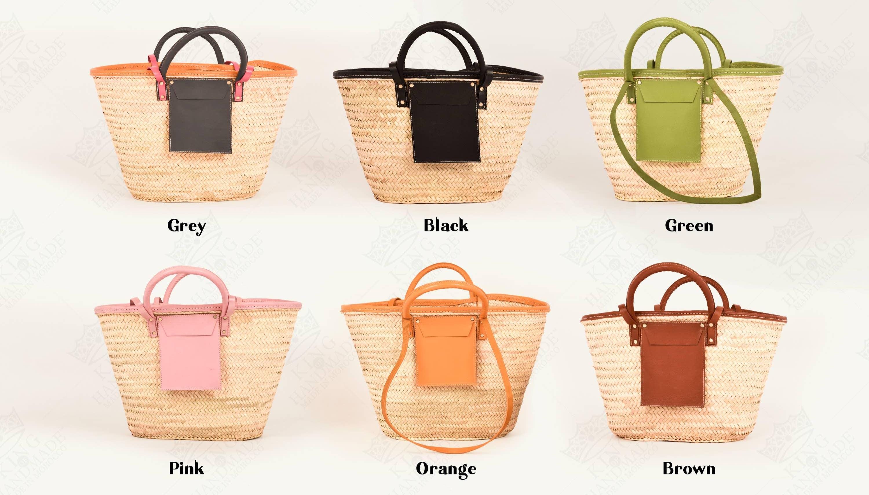 Moroccan Straw Tote Bag | Handmade Woven Market Basket With Leather ...