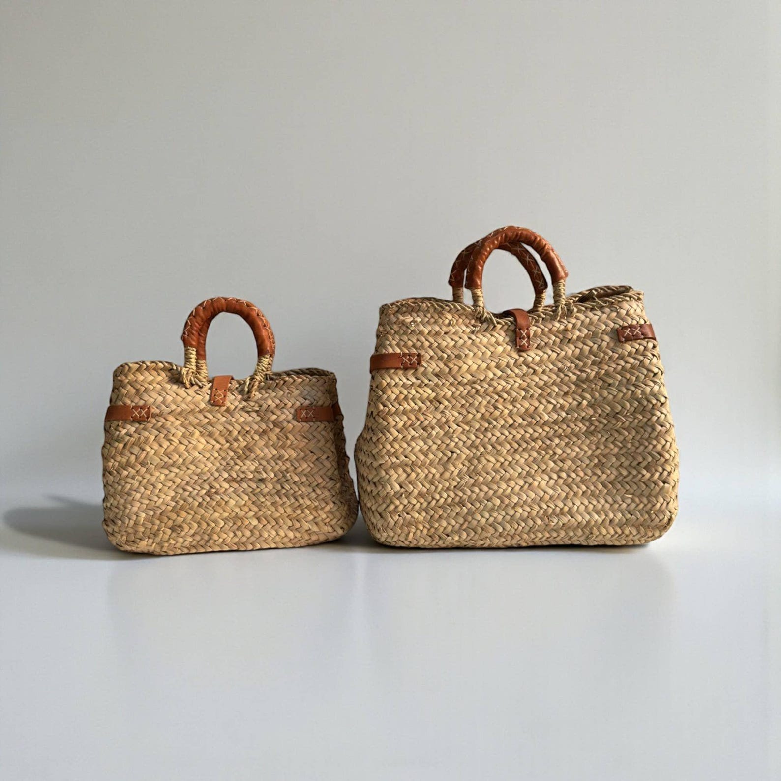 Leather Strap Moroccan Straw Bag: Handmade Woven Boho Market Tote - Etsy