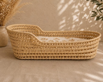 Palm Leaf Baby Changing Basket | Boho Nursery Decor | Handmade Moses Basket, Baby Shower Gift for Newborn