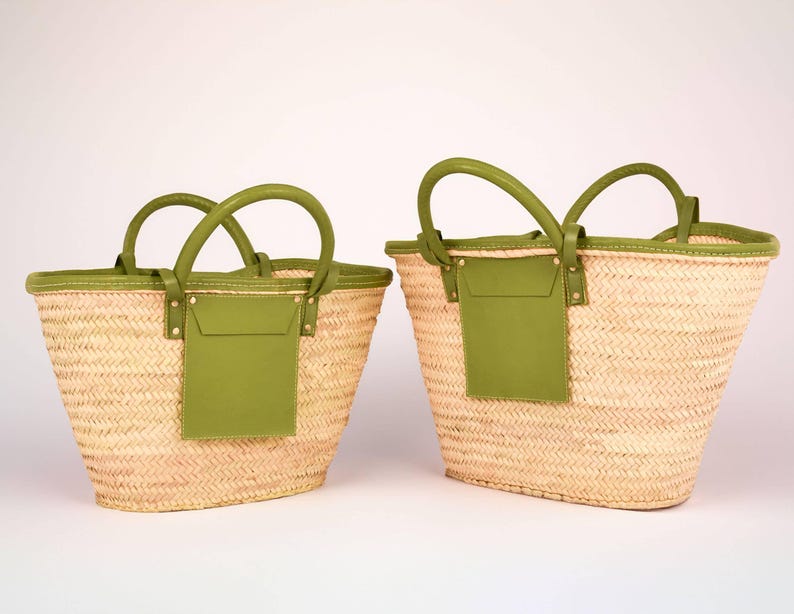 Moroccan Straw Tote Bag | Handmade Woven Market Basket With Leather ...