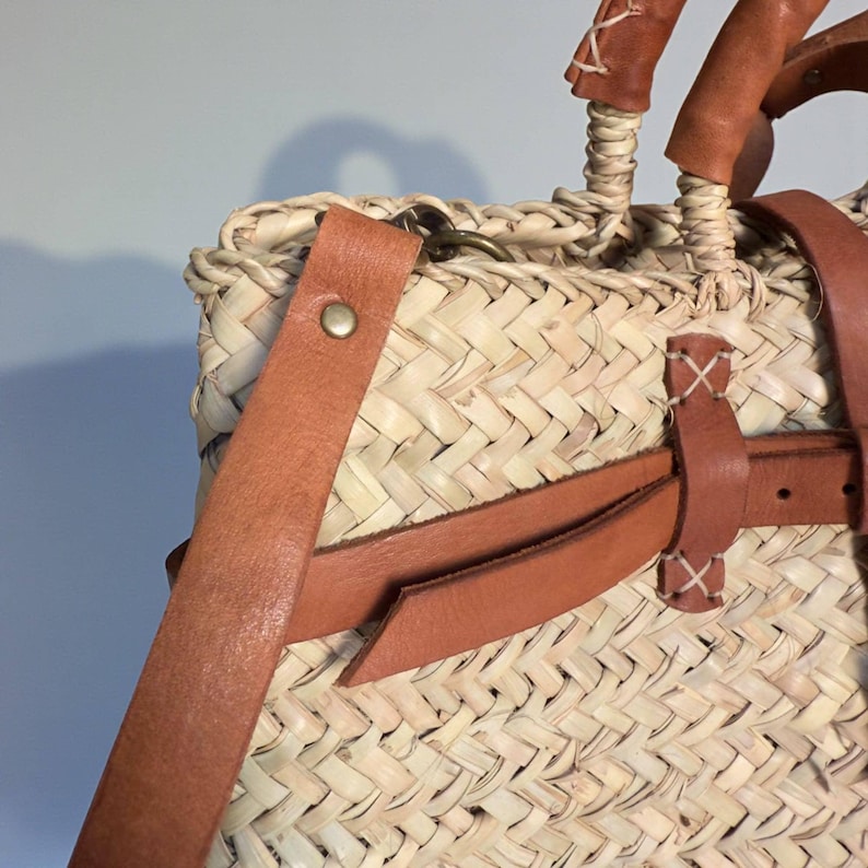 Leather Strap Moroccan Straw Bag: Handmade Woven Boho Market Tote - Etsy