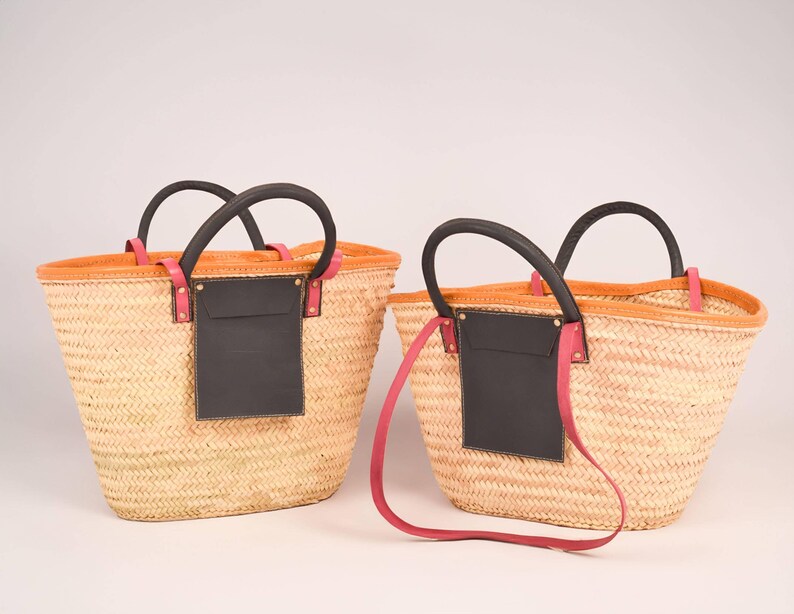 Moroccan Straw Tote Bag | Handmade Woven Market Basket With Leather ...