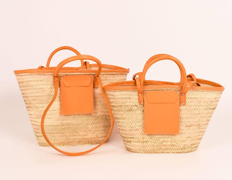 Moroccan Straw Tote Bag | Handmade Woven Market Basket With Leather ...