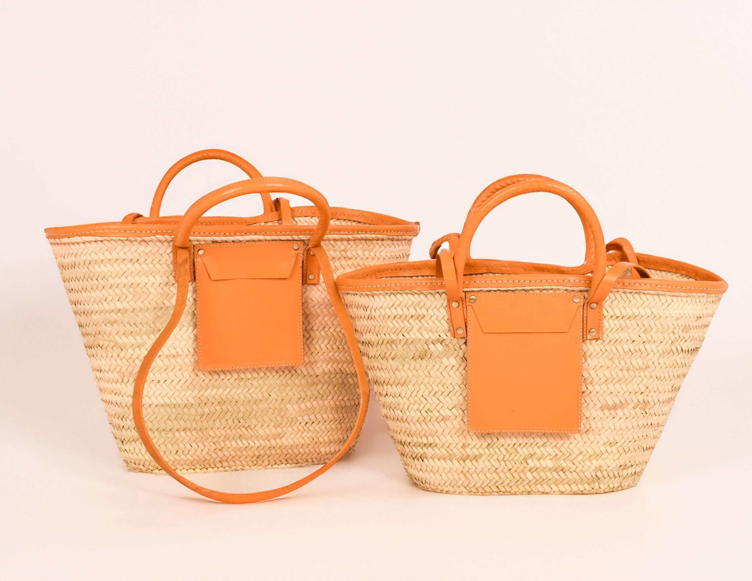 Moroccan Straw Tote Bag | Handmade Woven Market Basket With Leather ...