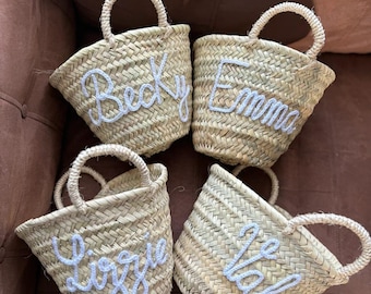 Personalized Straw Beach Bag, Embroidered Moroccan Basket, Bridal Shower Gift