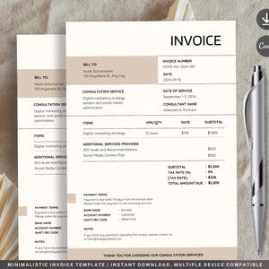 Modelo de fatura personalizável, formulário de cobrança profissional, PDF e Excel editáveis, fatura para pequenas empresas, fatura digital para freelancers