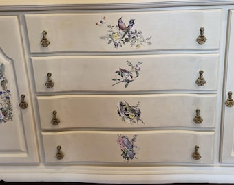 Buffet cabinet with 4 drawers and 2 side cabinets with glass shelves