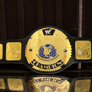 BIG EAGLE Championship Replica Title Belt  - Black Leather with Gold Plates