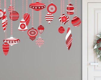 Vintage Ornaments Wall Decals - Christmas Wall Decor - Reusable Wall Stickers - Retro Christmas Decor - WB105