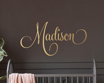 Personalized Name Wall Decal - Custom Wall Sticker, Baby Above Crib or Kids Name Sign, Nursery Decor, Groovy Script Name Decal - WBNAME4