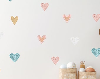Boho Heart Wall Decals, Heart Wall Stickers for Boho Chic Nursery Decor, Easy Peel and Stick Application, removable, Kids Play Room - WB044