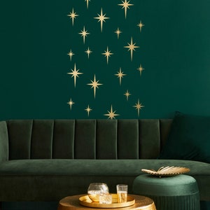 Retro Starburst Vinyl Wall Decals, Mid Century Modern, 1950s Atomic Age Style, Kitsch Gold Sparkles, Vintage Bathroom Decor - WB719