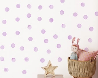 Lilac Watercolor Polka Dot Wall Decals, peel and stick printed fabric , hand painted style, irregular shapes, nursery decor - WBWDOTL