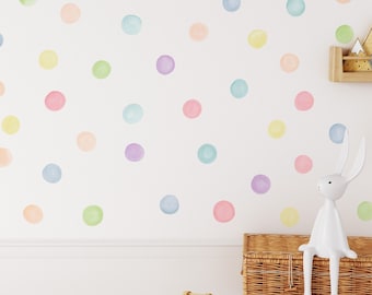 Pastel Rainbow Polka Dot Wall Decal set of 84, Nursery Wall Decals, 2 inch Watercolor Polka Dots for Walls,peel and stick  - WBDOT109