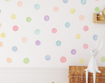 Pastel Rainbow Polka Dot Wall Decal set of 84, Nursery Wall Decals, 2 inch Watercolor Polka Dots for Walls,peel and stick  - WBDOT109