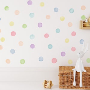Pastel Rainbow Polka Dot Wall Decal set of 84, Nursery Wall Decals, 2 inch Watercolor Polka Dots for Walls,peel and stick  - WBDOT109