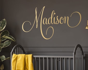 Personalized Name Wall Decal - Custom Wall Sticker, Baby Above Crib or Kids Name Sign, Nursery Decor, Groovy Script Name Decal - WBNAME4