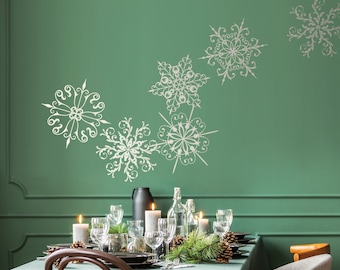 Snowflakes Wall Decals - set of 6 Christmas Decorations wall stickers - WB099