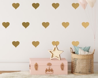 Gold Heart Decals Peel and Stick Wall Stickers - Gold Sticker Wall Decor, Dorm Wall Decal Hearts - Gold Confetti Hearts Decals - WBHRT