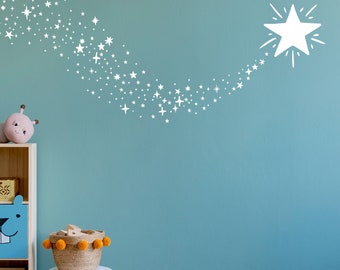 Shooting Stars & Sparkles Wall Decals - Galaxy Nursery Decals, Star Decals, Space Theme Kids Room Decor, Gold Star Wall Stickers - WB068
